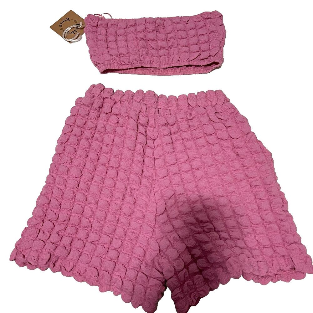 Bailey‎ Rose Bubble Shorts Set Cropped Top XS Pink Festival 3D Puff Textured